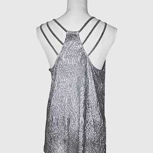 Rock & Republic Silver Metallic Strappy Back Cami Party Festival Top L